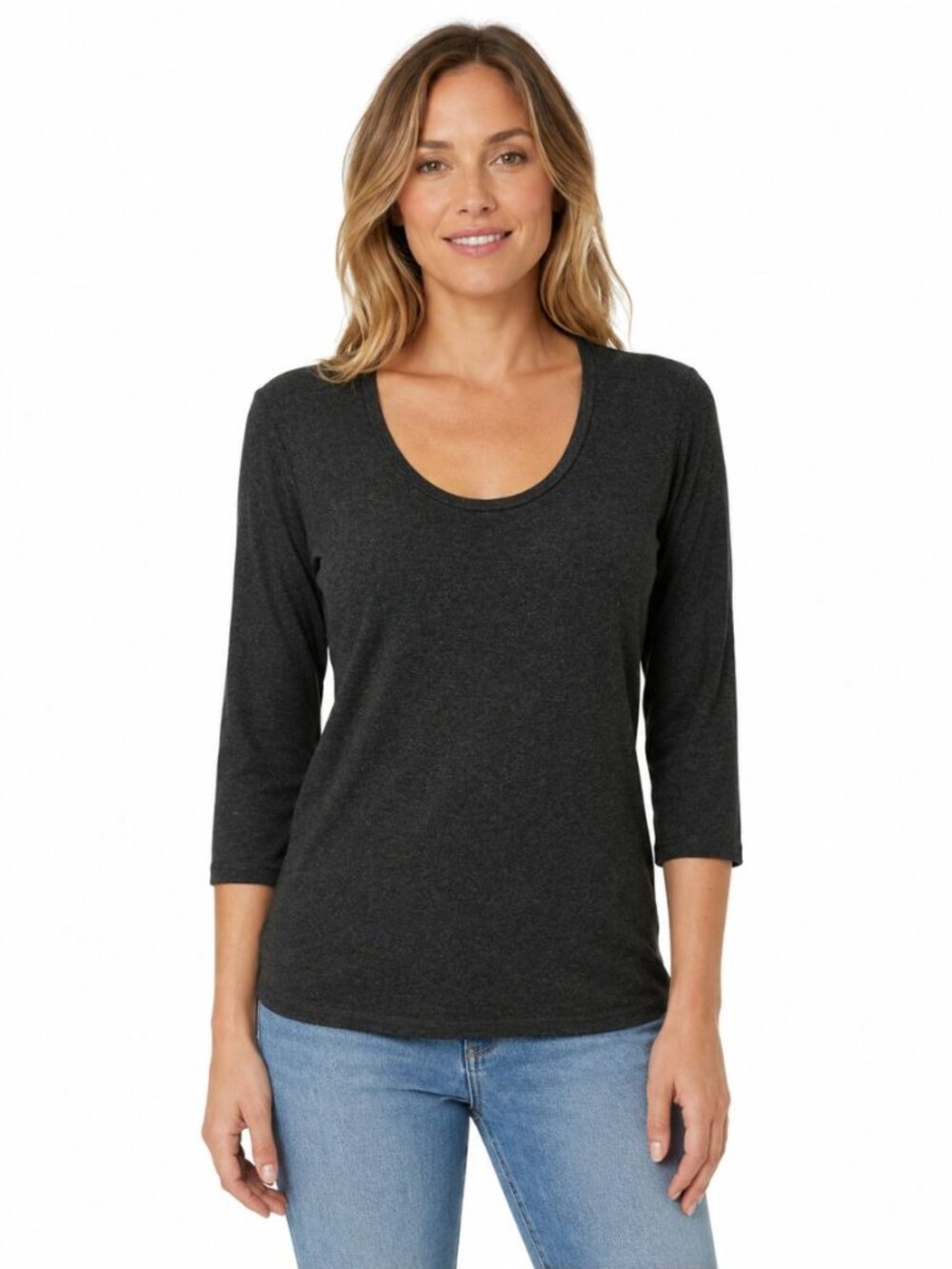 Majestic Filatures 3/4 Sleeve Scoop Neck Deluxe Tee T-shirt Charcoal Size 3 / M